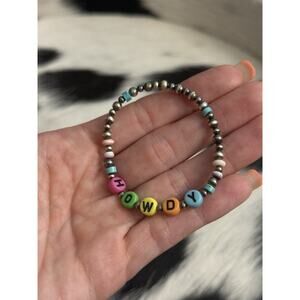 Native American Sterling Silver 3mm 4mm Navajo Pearl HOWDY Stretch Bracelet